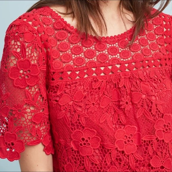 NWT Anthropologie Vanessa Virginia Red Candace Lace Top, size 4 - Picture 2 of 7